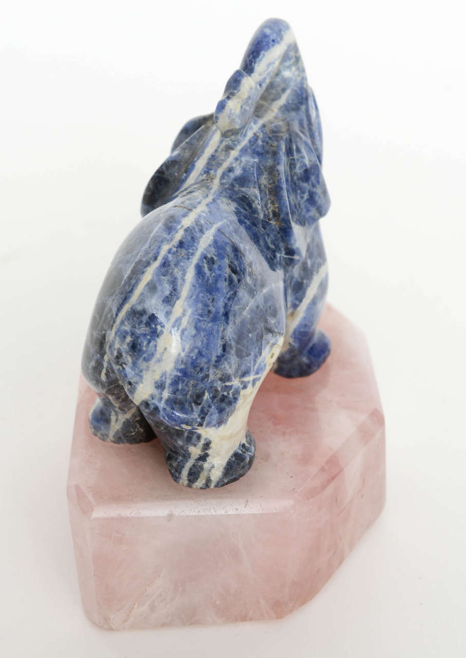 Chinese Sculpture of a Sodalite Elephant on Rose Quartz Base, 20th Century 2