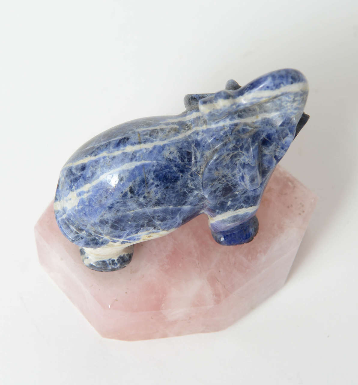 Chinese Sculpture of a Sodalite Elephant on Rose Quartz Base, 20th Century 5