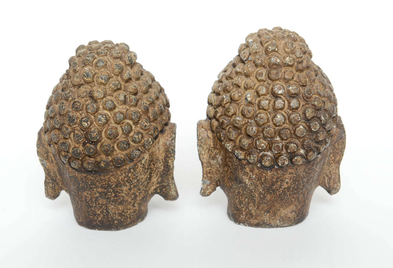 RARE Pair of Metal Buddha Heads, 19th Century In Good Condition In West Palm Beach, FL
