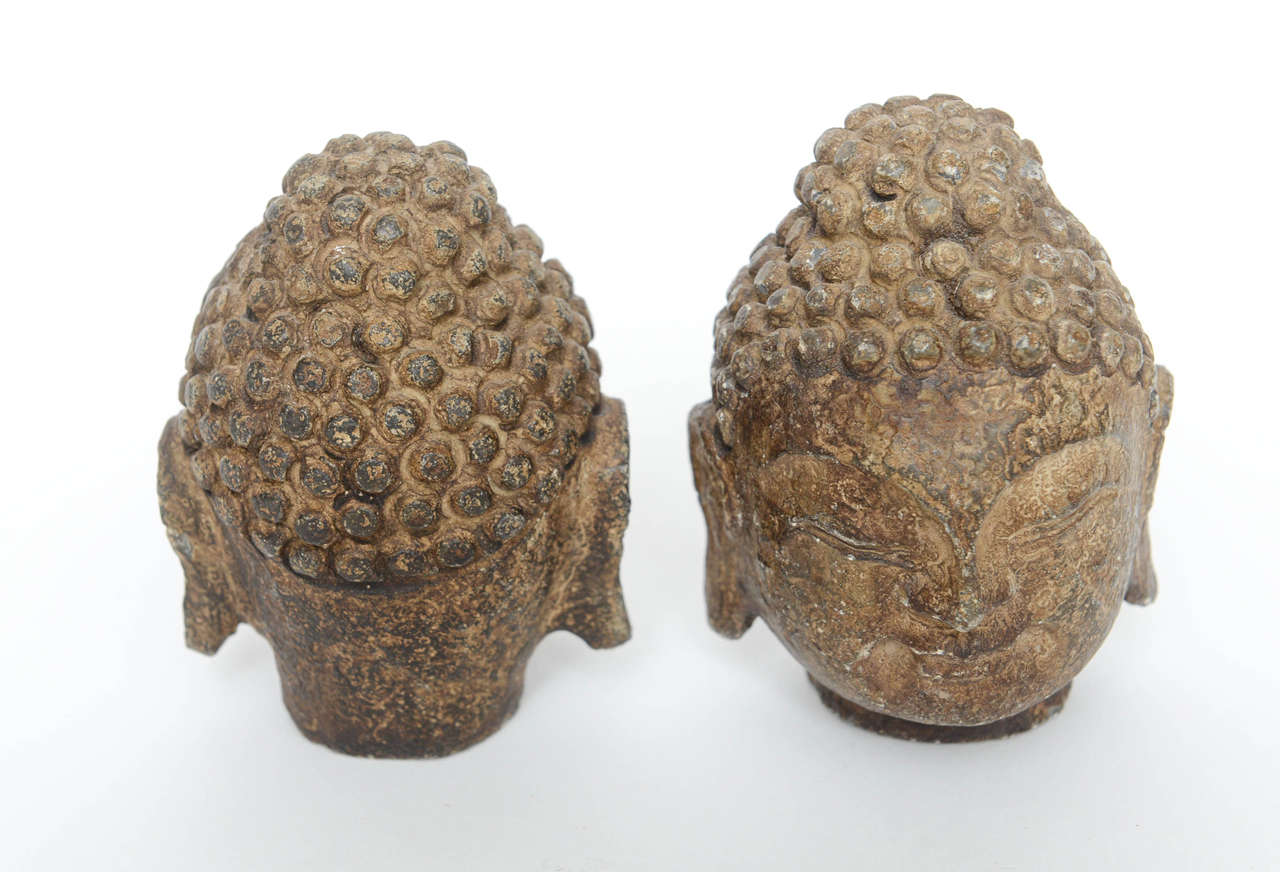 RARE Pair of Metal Buddha Heads, 19th Century 3