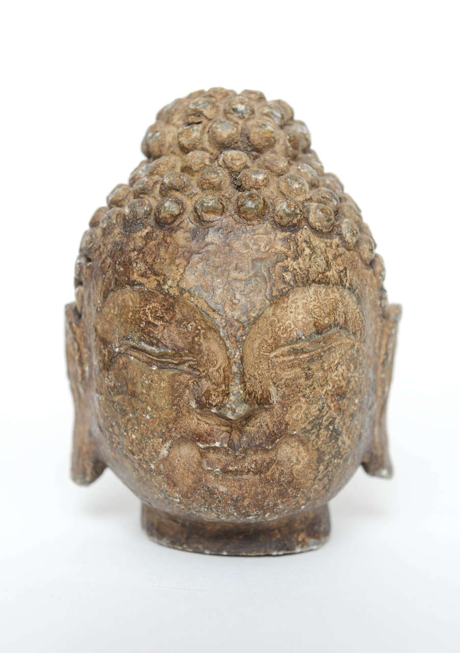 RARE Pair of Metal Buddha Heads, 19th Century 4