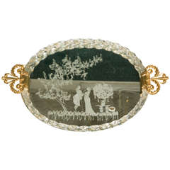 1950 Etched Murano Glass Mirrored Tray
