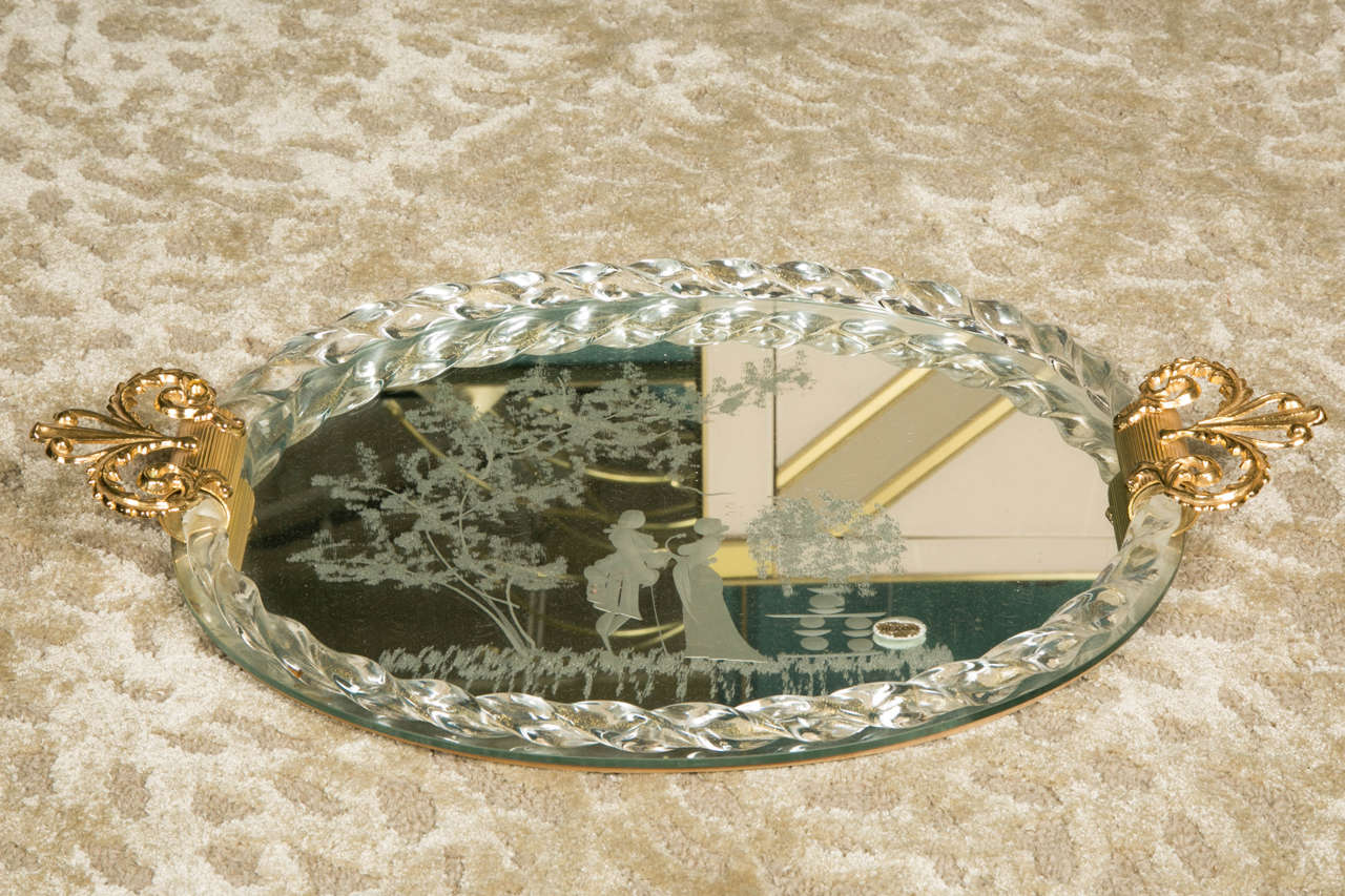 Mid-20th Century 1950 Etched Murano Glass Mirrored Tray