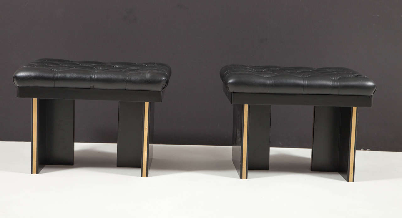 Mid-20th Century Art Deco Pair of Leather Stools For Sale