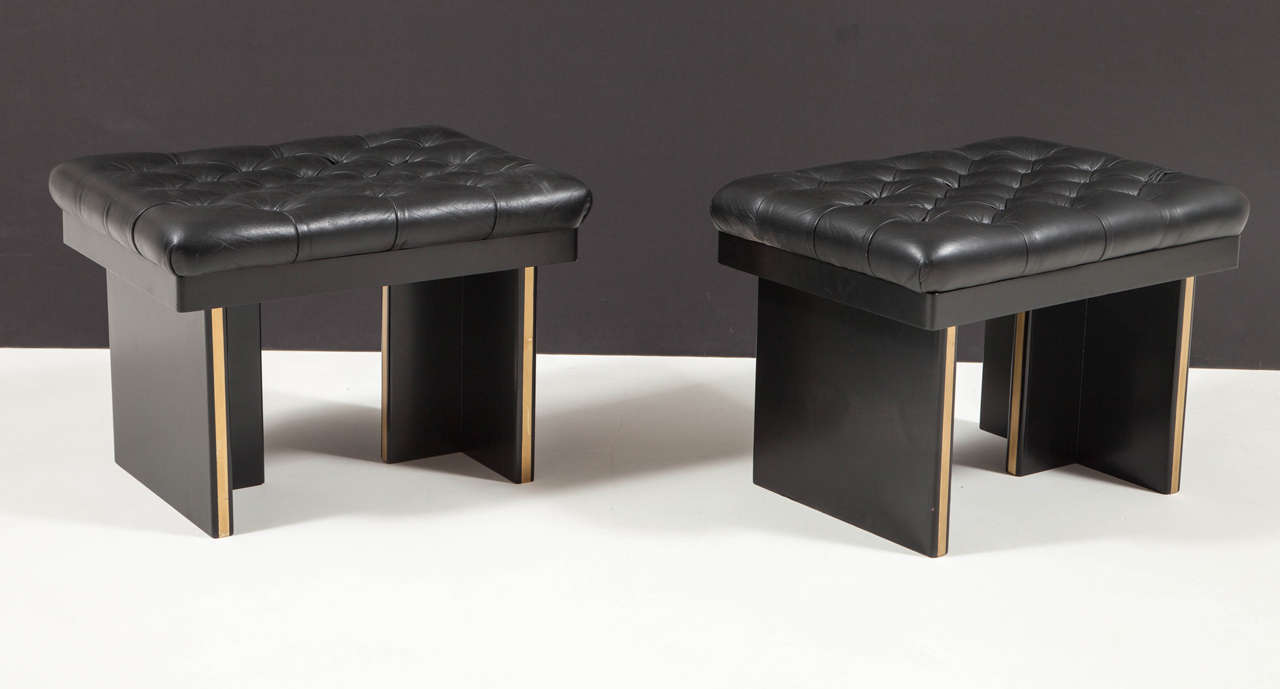 Art Deco Pair of Leather Stools For Sale 2