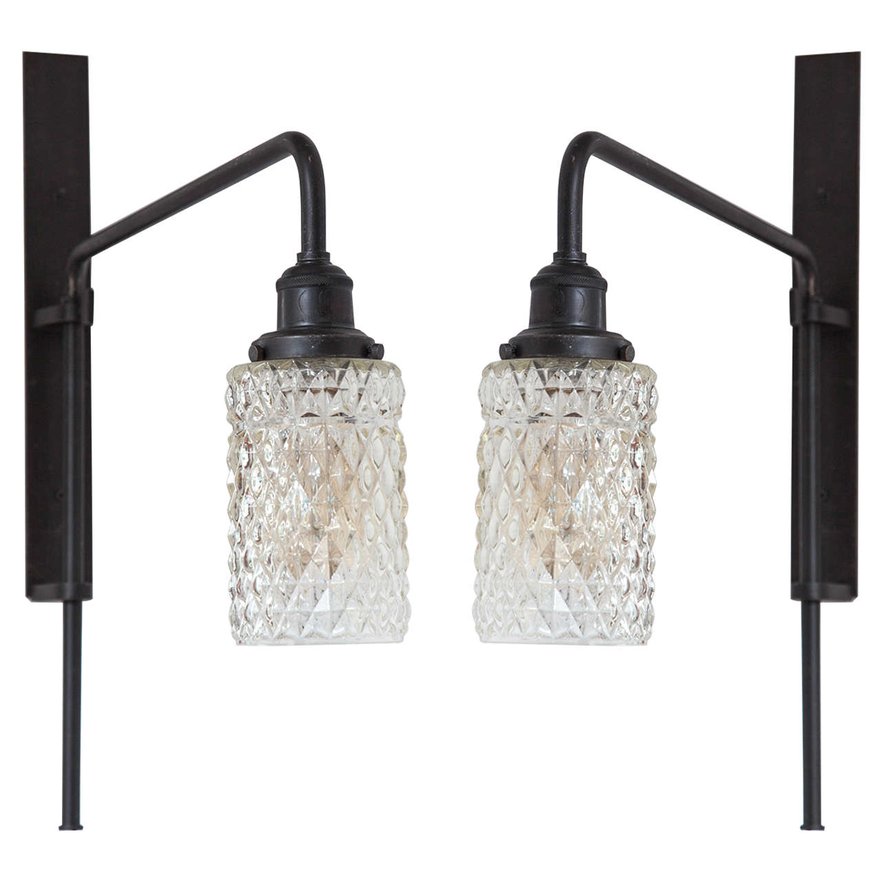 Pair of Black Metal and Cut Glass Wall Lamps
