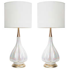 Pair of Opalescent Glazed Ceramic Lamps 8