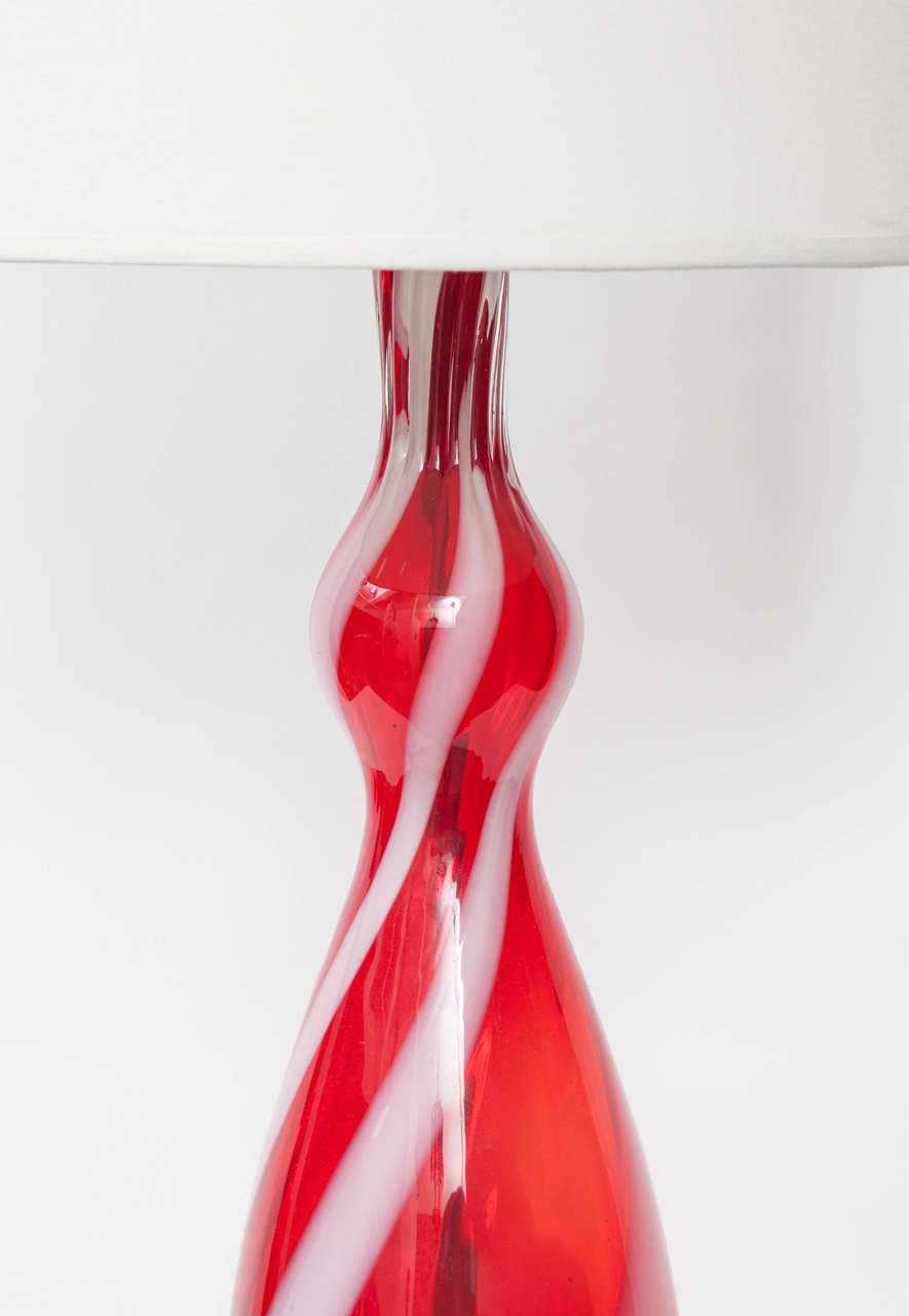 Mid-Century Modern Pair of Murano Raspberry Glass Lamps