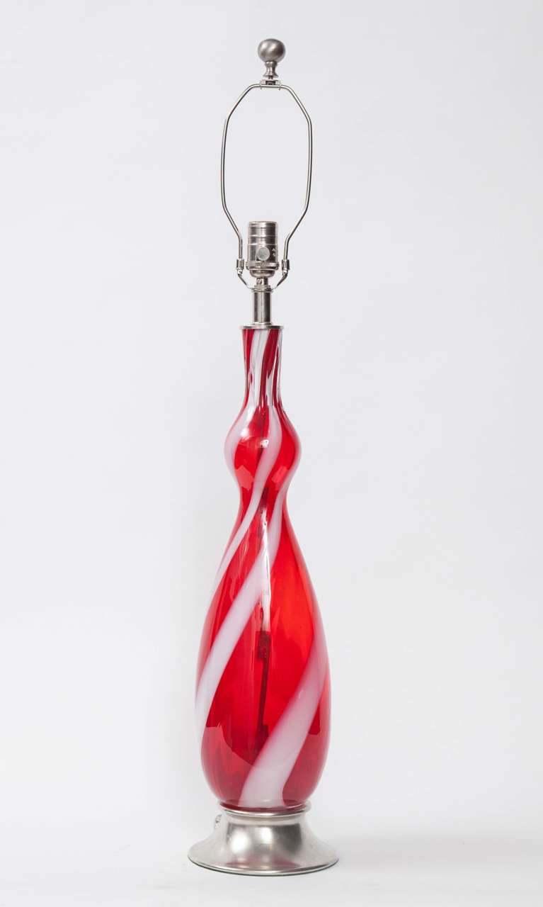 Italian Pair of Murano Raspberry Glass Lamps