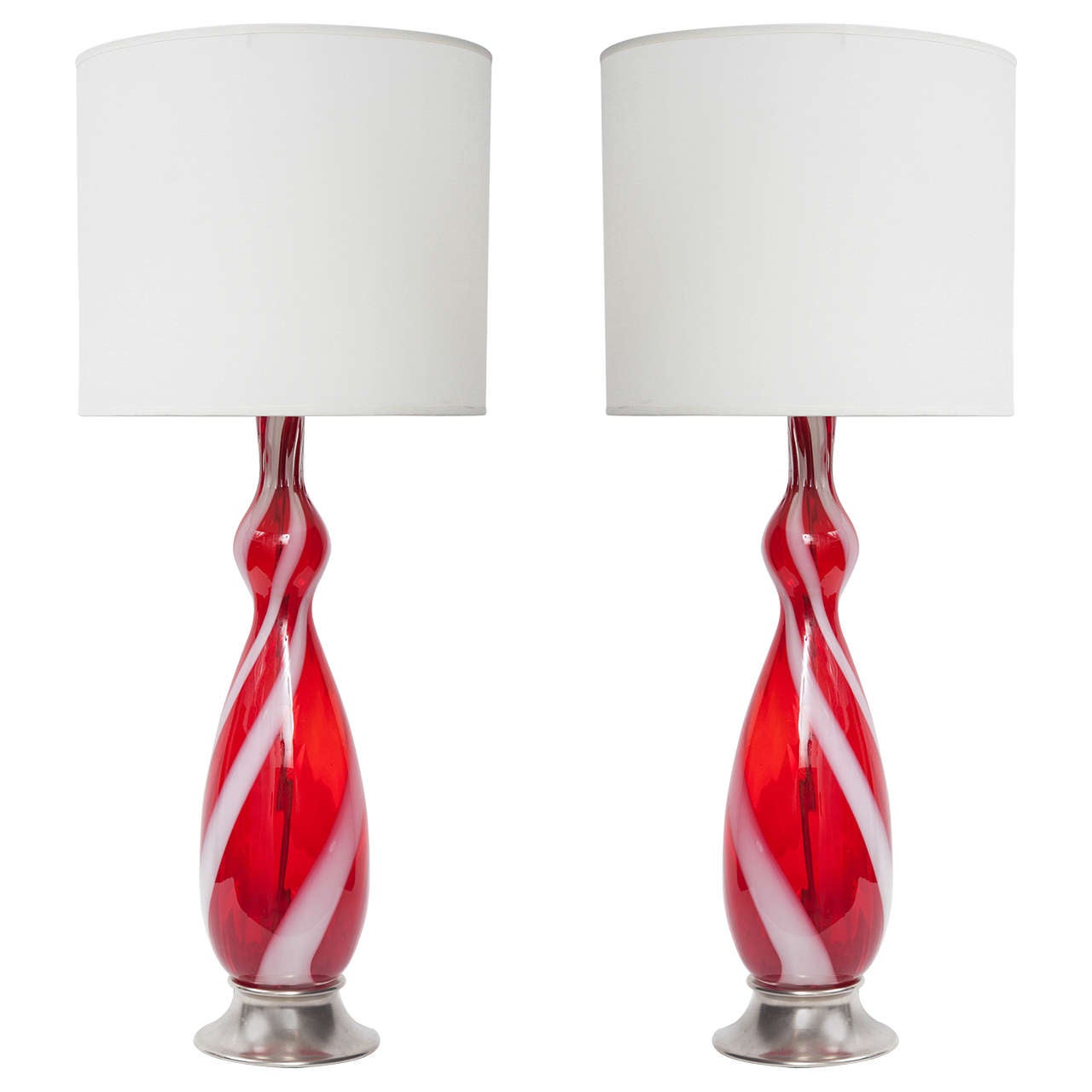Pair of Murano Raspberry Glass Lamps