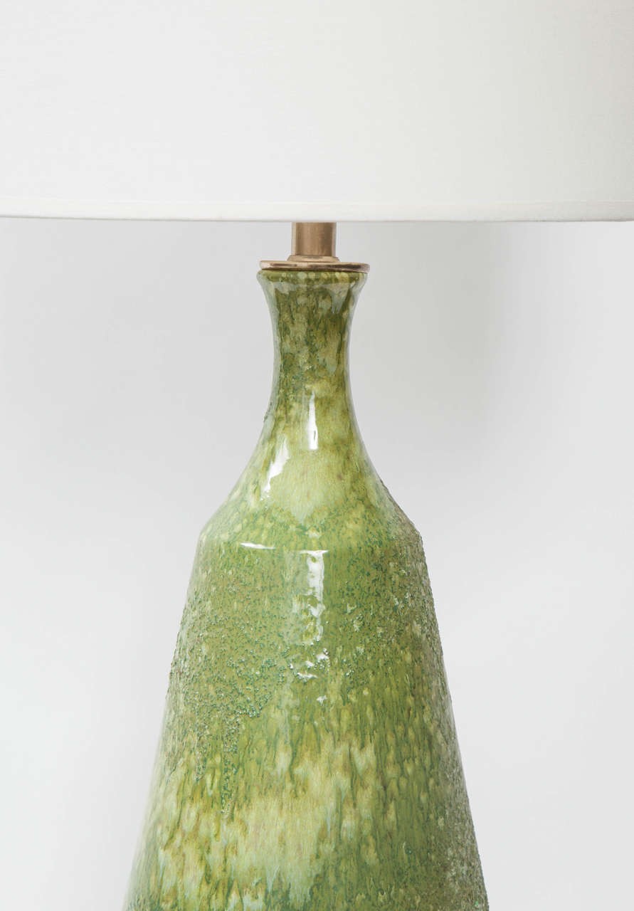 Brushed Pair of Italian Sea Foam Green Ceramic Lamps
