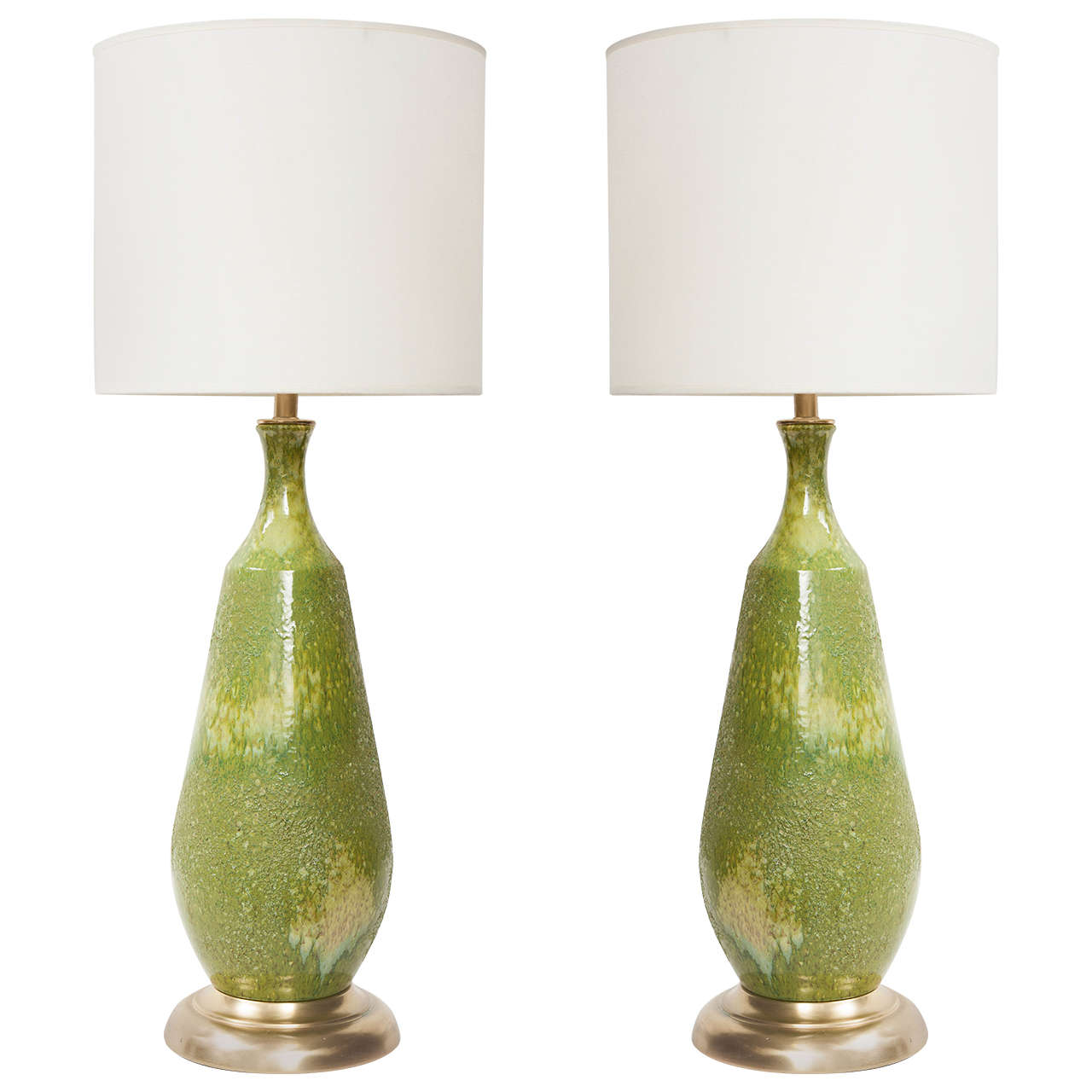 Pair of Italian Sea Foam Green Ceramic Lamps