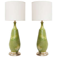 Pair of Italian Sea Foam Green Ceramic Lamps