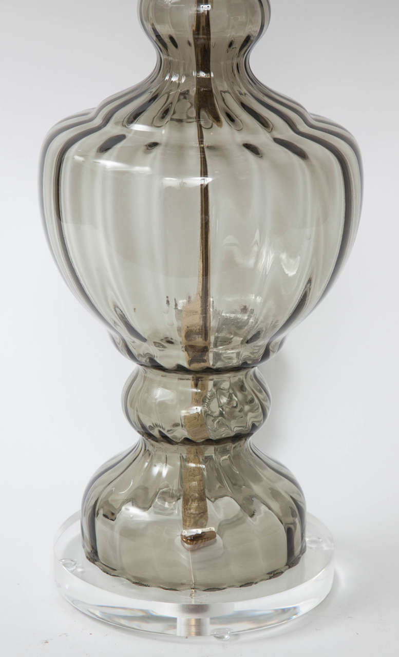 Modern Pair of Smokey Grey Murano Glass Lamps