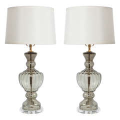 Pair of Smokey Grey Murano Glass Lamps