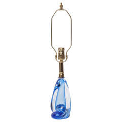 Sommerso Blue Clear Twist Lamp by Val Saint Lambert