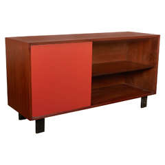 George Nelson Walnut Bookcase with Red Lacquered Door, Herman Miller