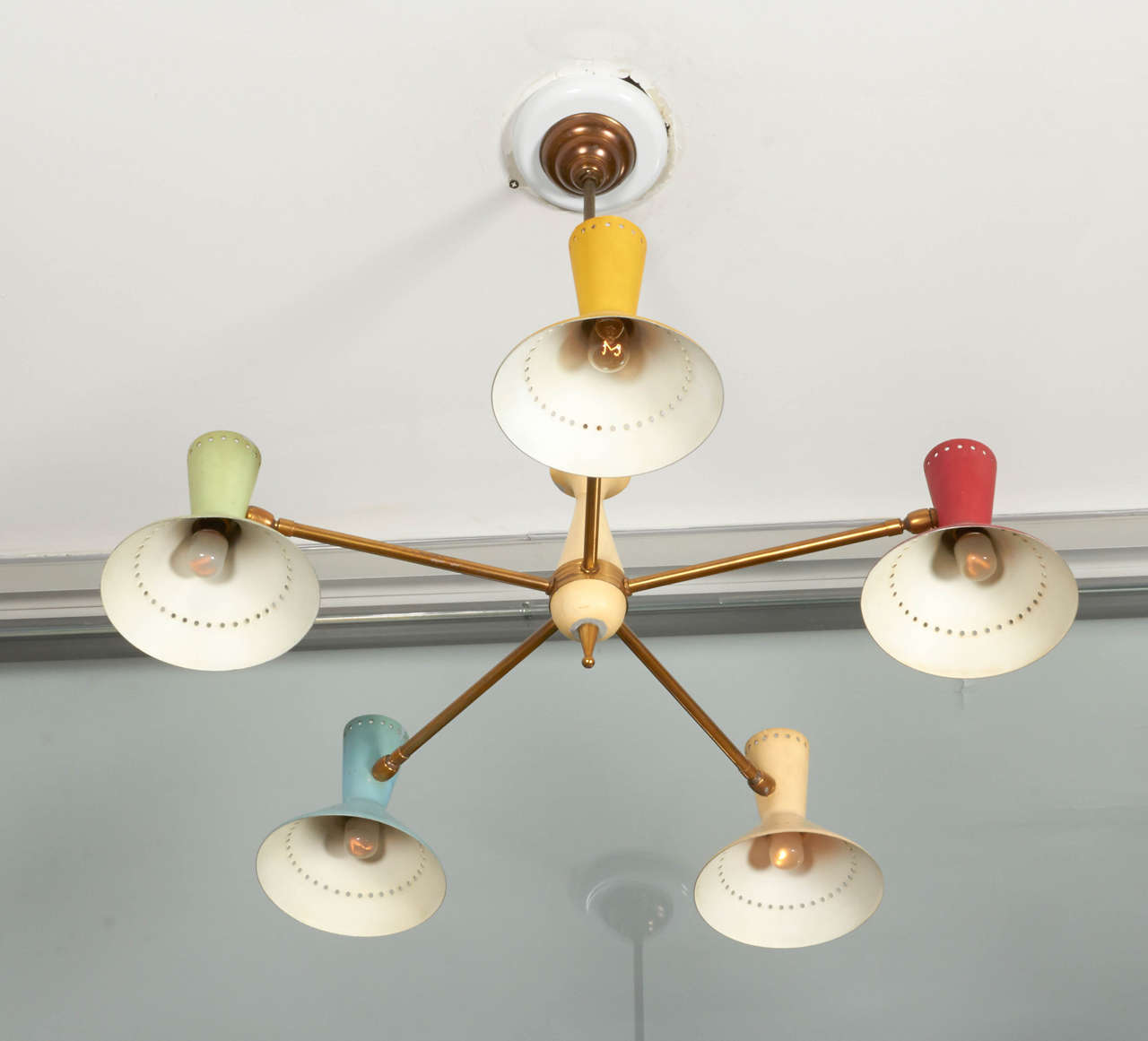 Italian Chandelier in Brass and Lacquered Metal, 1950s 2