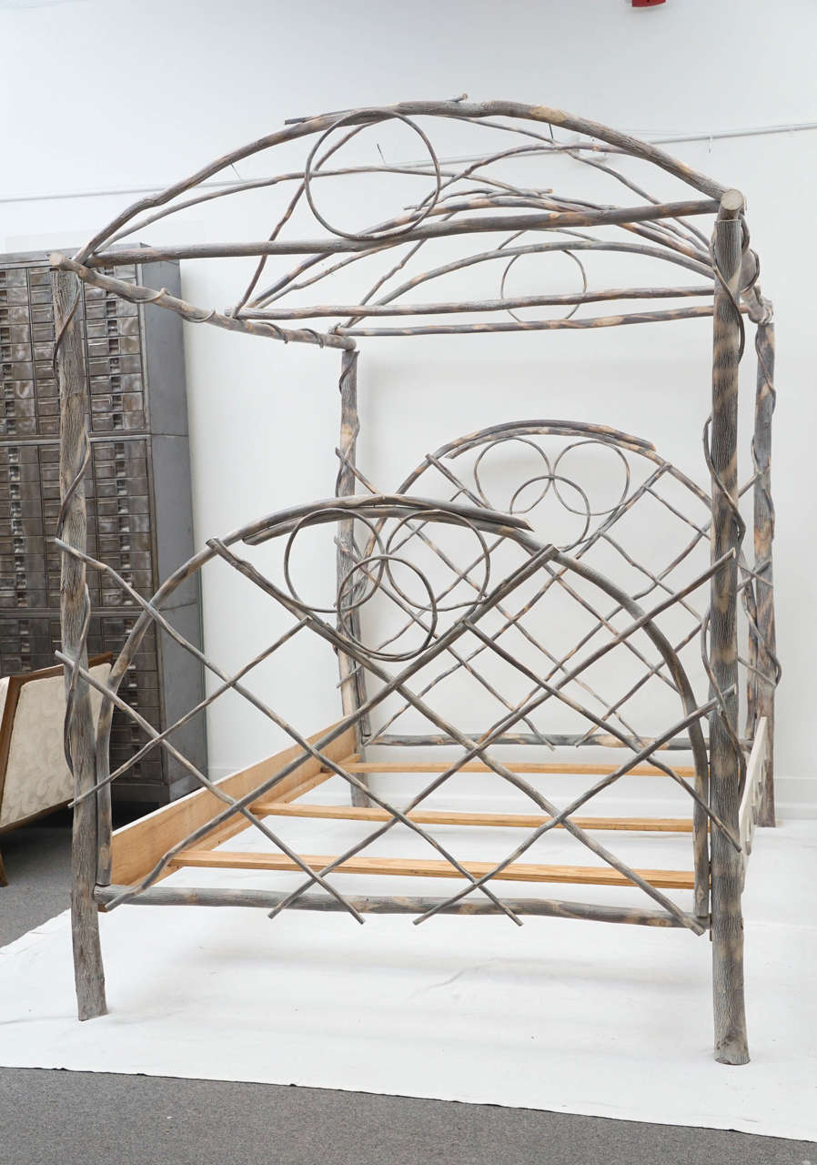 a great estate find. this a a lovely bed frame made entirely of twigs and branches!
well, there are 2 side rails and supports.
the size is a full.
add some flowing curtains and bedding and your set.