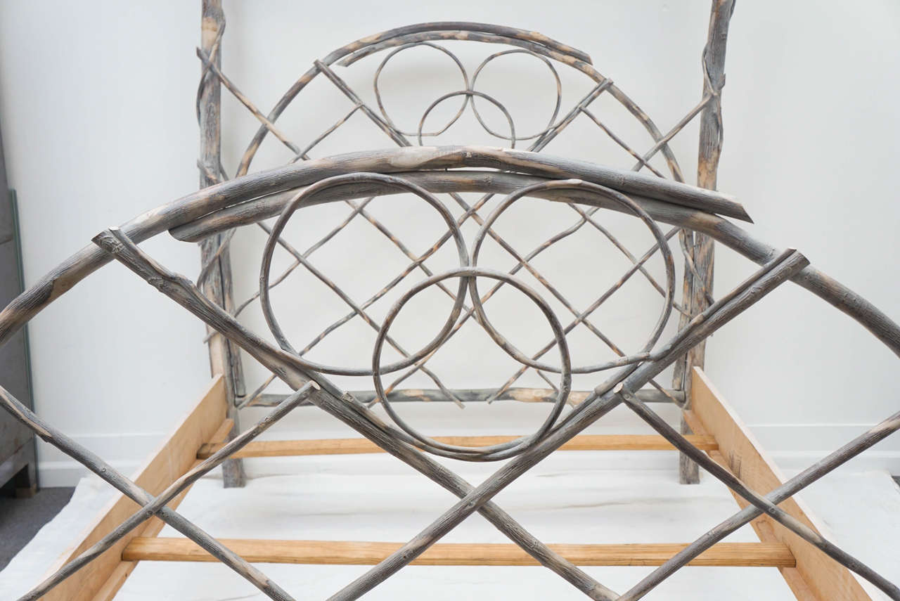 20th Century Whimsical Canopy Cottage Twig Bedframe For Sale