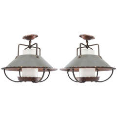 Pair of Industrial steampunk Copper Hanging Lantern Lamps