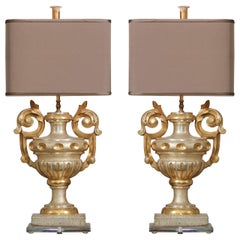 Pair of Gilded Urn Fragment Lamps