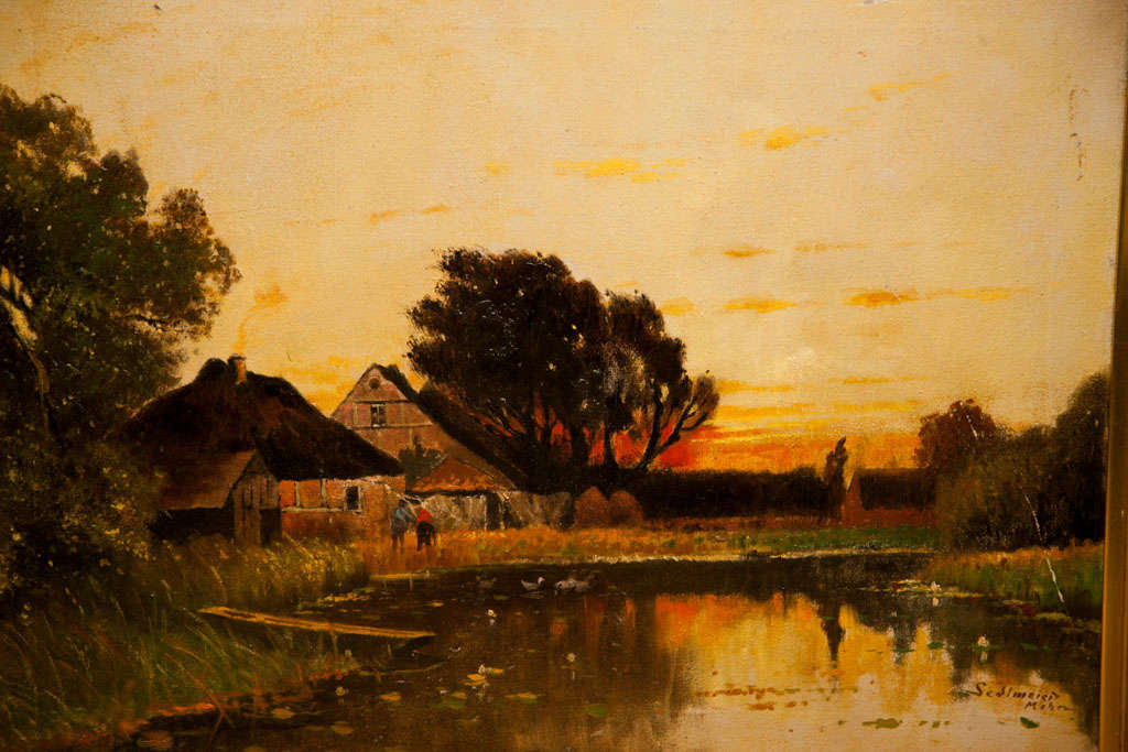 Oil on canvas landscape scene by German Painter Josef Sedlmeier in a gilt wood frame.