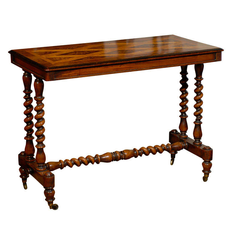 English Charles II Style Inlaid Centre Table with Barley Twist Base, circa 1840
