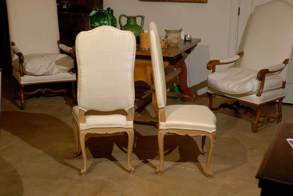 Upholstery Set of Six French Louis XV Style Dining Room Side Chairs, Early 19th Century