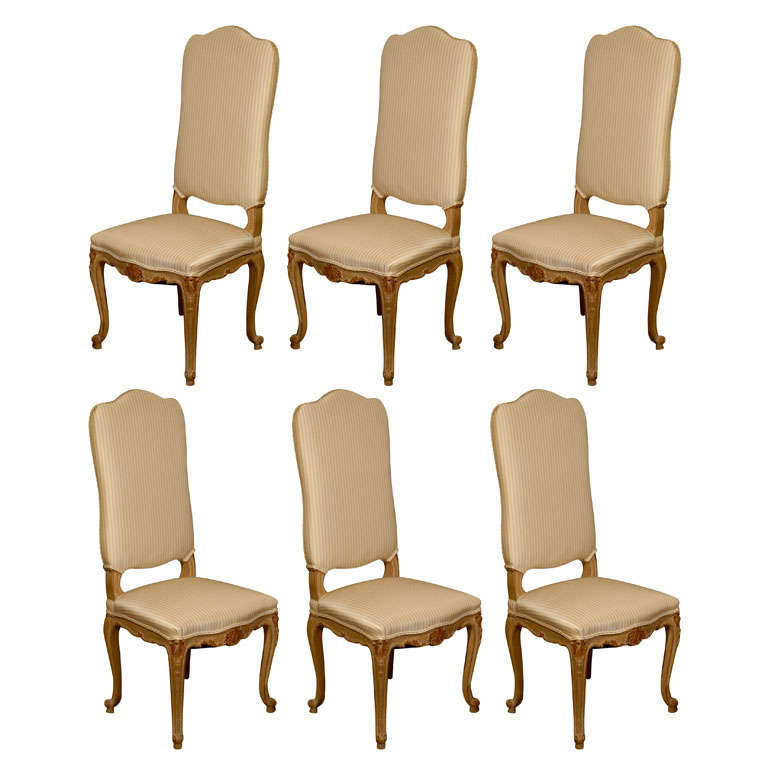 Set of Six French Louis XV Style Dining Room Side Chairs, Early 19th Century