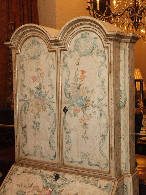 19th Century Italian Double Bonnet Painted Secretary Bookcase