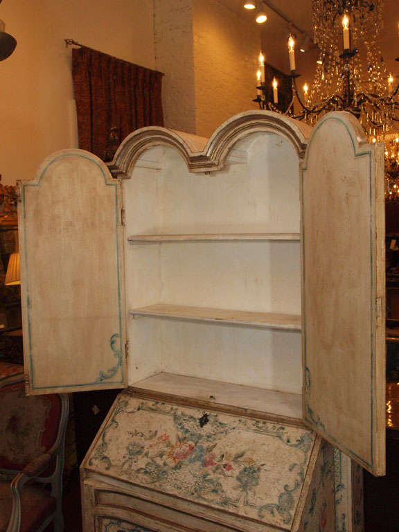 Wood Italian Double Bonnet Painted Secretary Bookcase