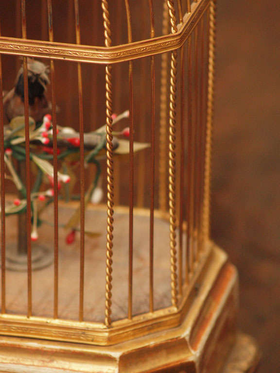 French Gilt Metal And Wood Automaton Birdcage 3