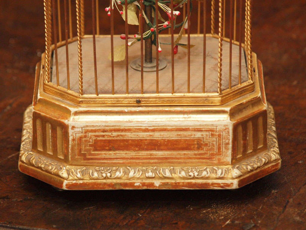 French Gilt Metal And Wood Automaton Birdcage 4