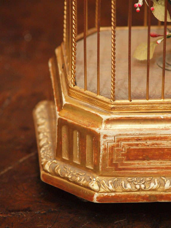 French Gilt Metal And Wood Automaton Birdcage 5