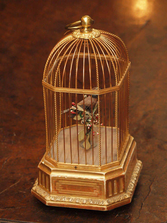French Gilt Metal And Wood Automaton Birdcage 6