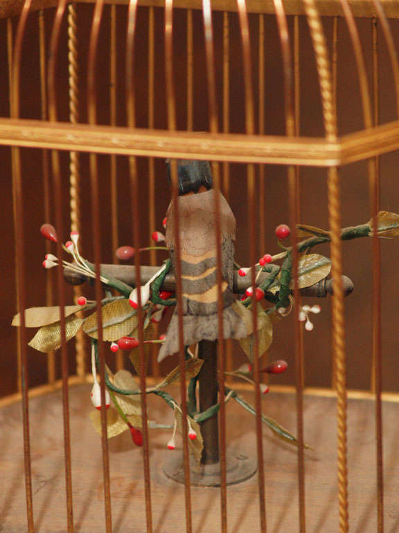 French Gilt Metal And Wood Automaton Birdcage 7