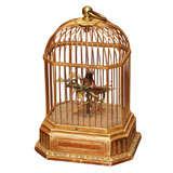 French Gilt Metal And Wood Automaton Birdcage