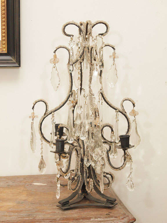 Pair of Iron and Crystal Girandoles