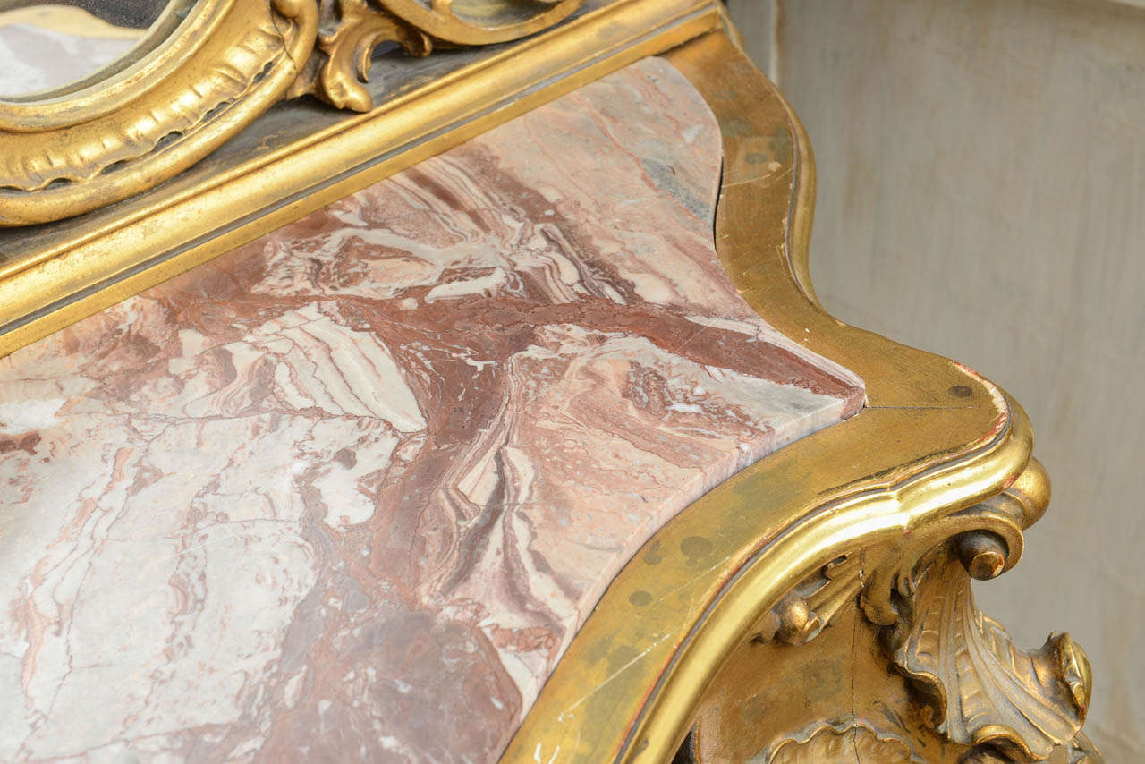 19th Century 19th c. French Superb Marble-Top, Gilt Console Table with Mirror