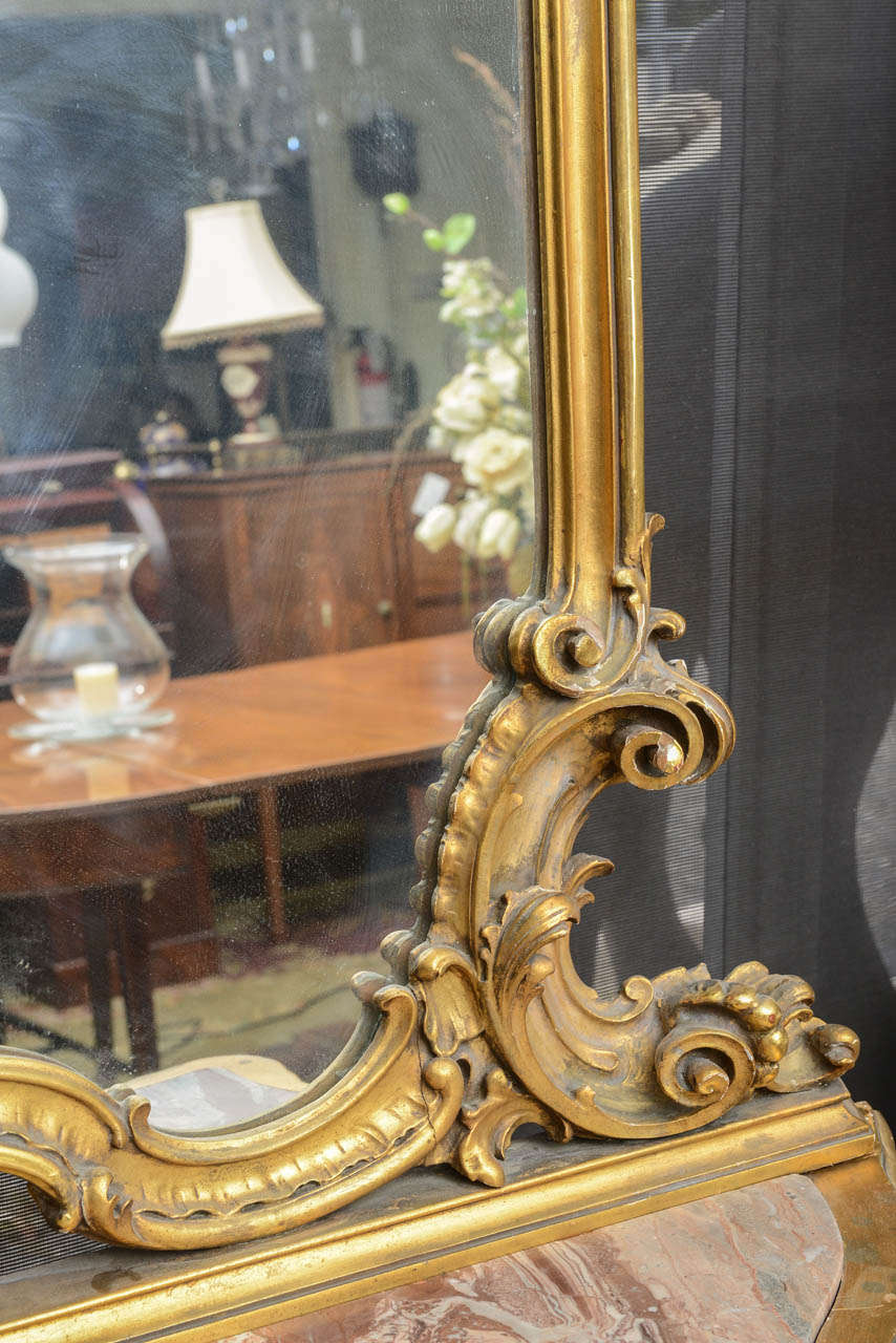19th c. French Superb Marble-Top, Gilt Console Table with Mirror 1