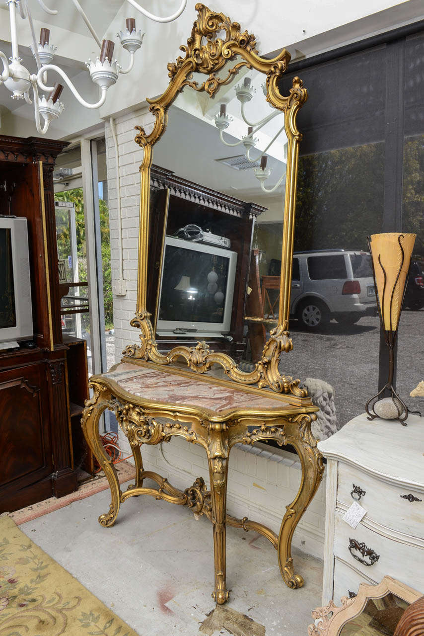 19th c. French Superb Marble-Top, Gilt Console Table with Mirror 5
