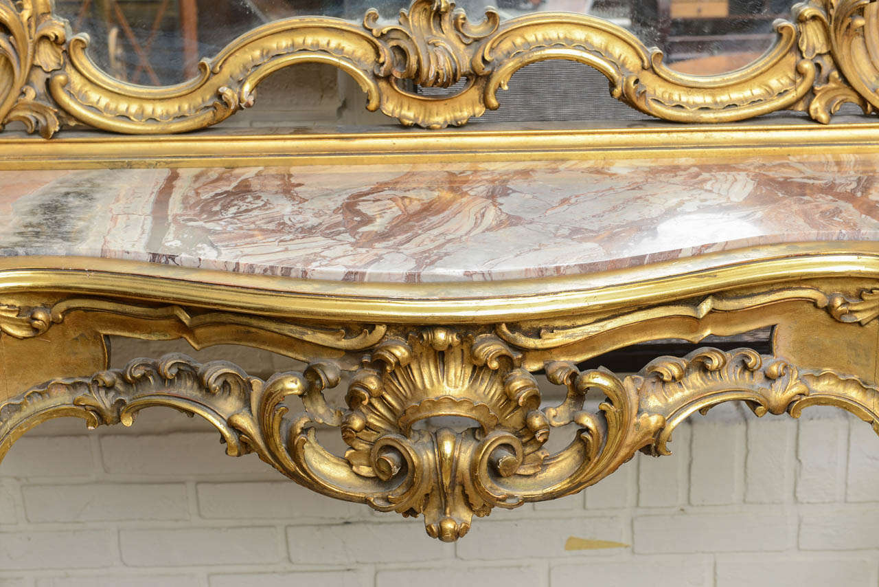 19th c. French Superb Marble-Top, Gilt Console Table with Mirror 6