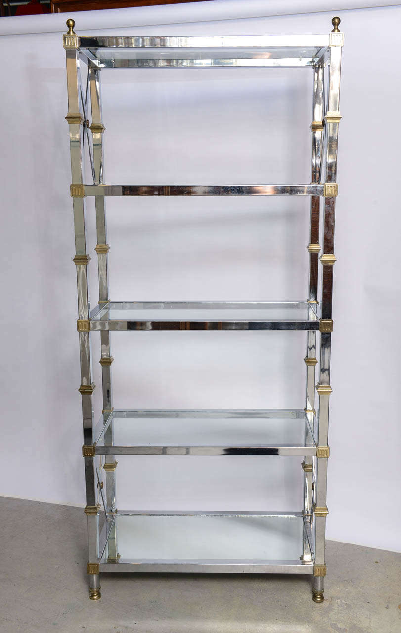 Each Etageres are fitted with 4 Glass Shelves and 1 Mirrored Shelve resting
on the Bottom.