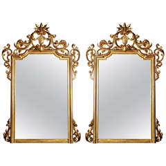 Antique Pair of Large Venitian Mirrors in Gilt Carved Wood, 19th Century