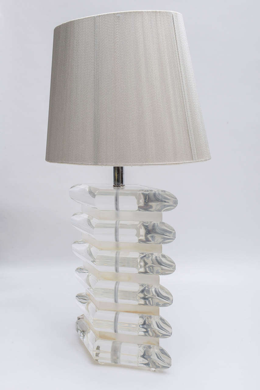 American Large Vintage Stacked Lucite Lamp