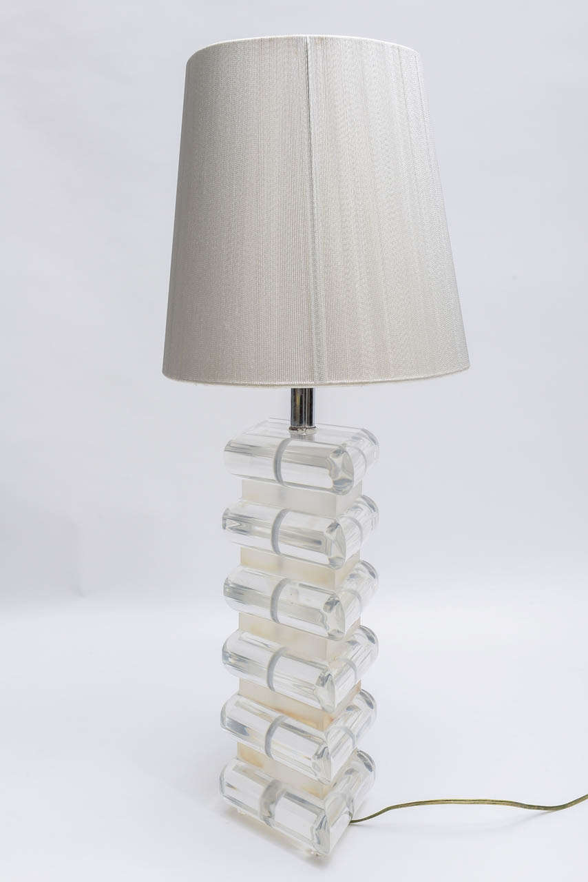 Late 20th Century Large Vintage Stacked Lucite Lamp