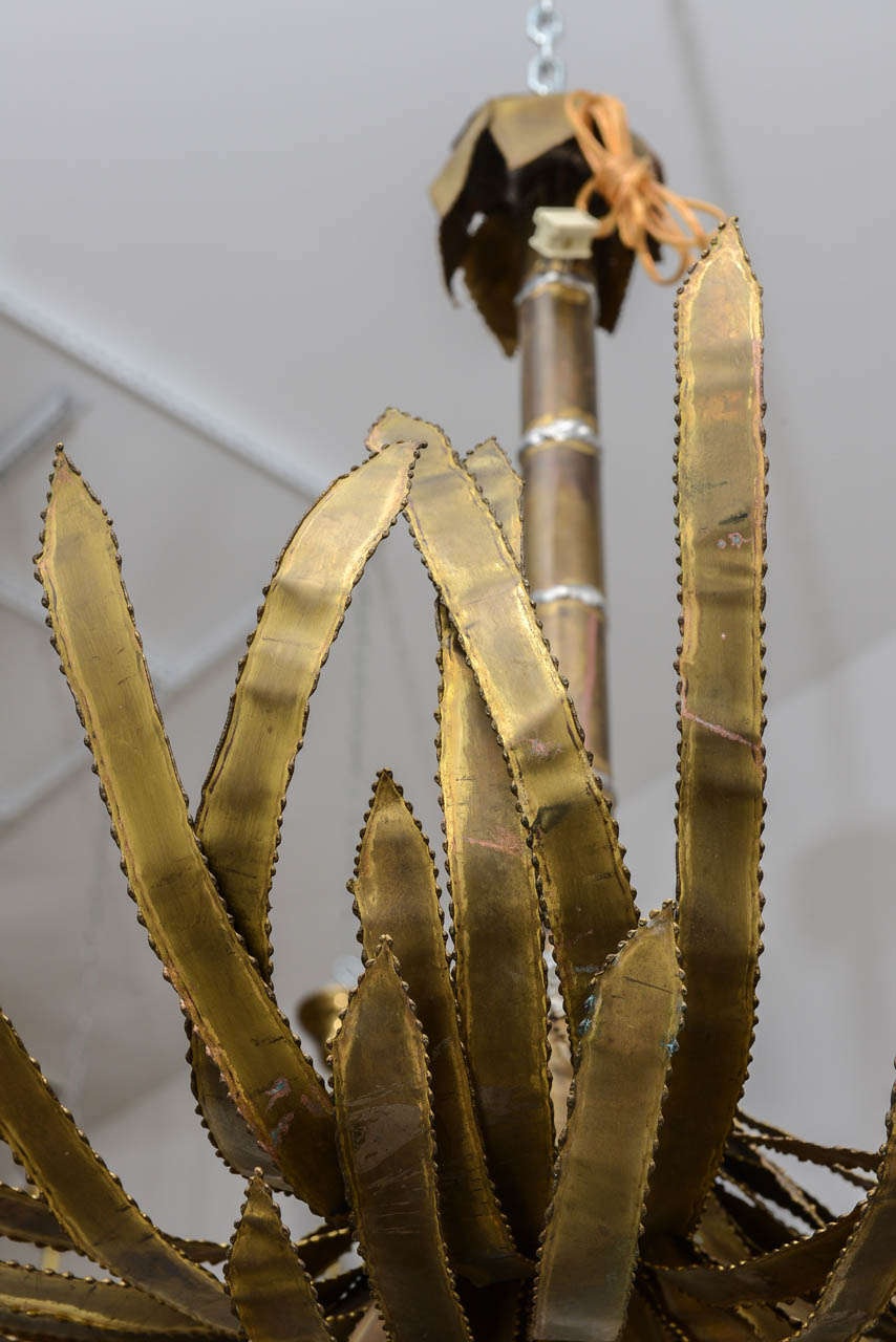 Brass Vintage Italian Brutalist Palm Chandelier