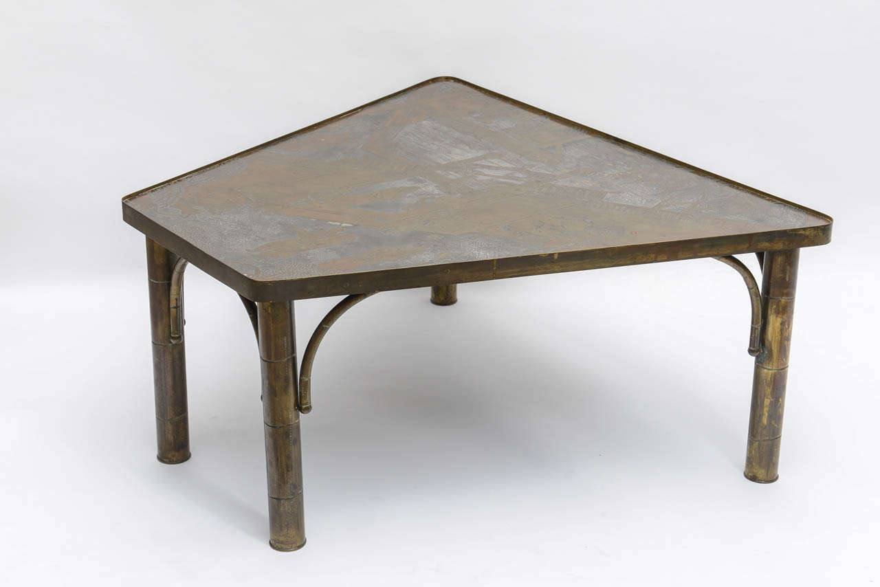 Unusual signed Philip and Kelvin Laverne Bronze occasional table with Chan motif.