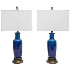 Pair of Sevres Blue Lamps